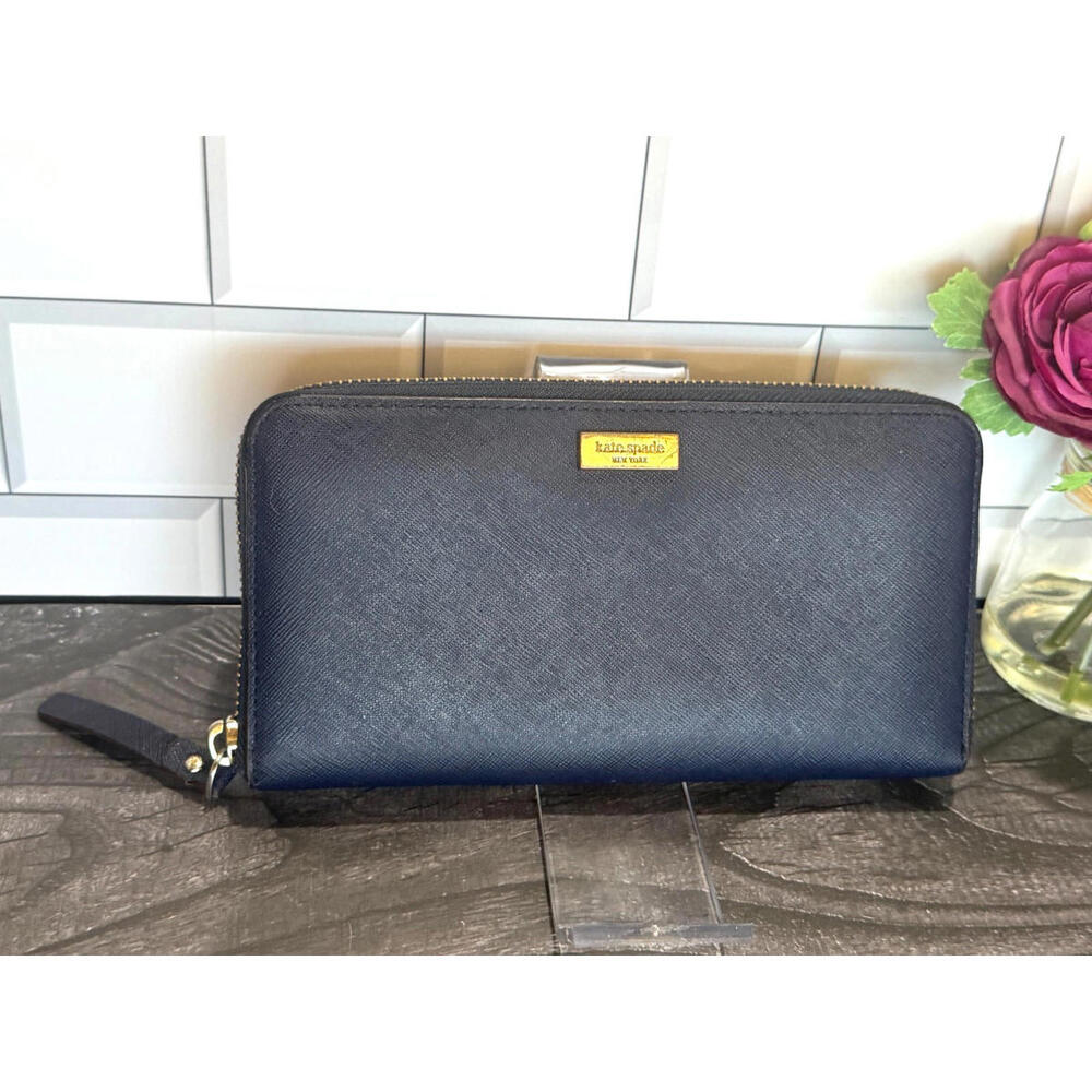 Kate Spade New York Neda Laurel Way Black Saffiano Leather Zip Around Wallet
